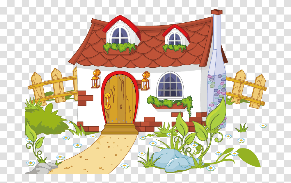 Content House And Cottage Fence Free Hq Clipart House With Garden Clipart, Housing, Building, Neighborhood, Urban Transparent Png