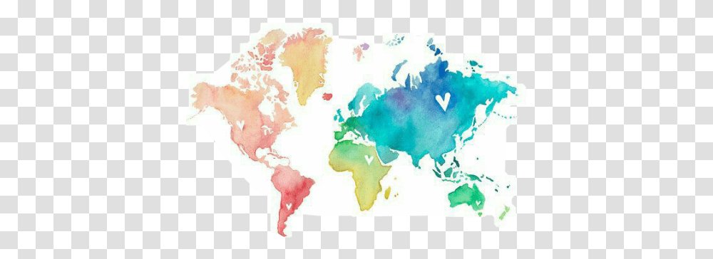 Continents Colorful Watercolor Cute World Map, Diagram, Plot, Atlas, Painting Transparent Png