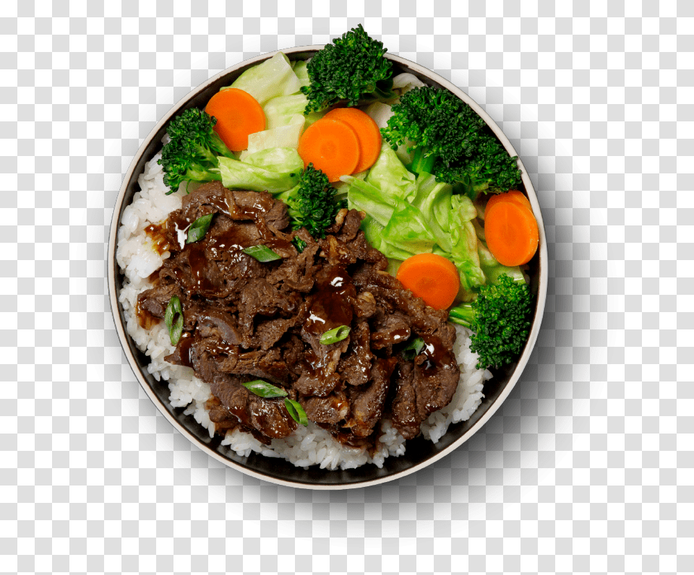Cooked Meat Steak Veggie Bowl Waba Grill, Dish, Meal, Food, Platter Transparent Png