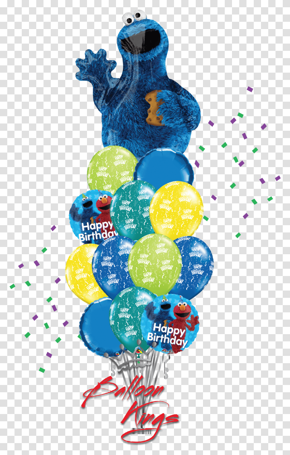 Cookie Monster Shape Bouquet Happy Birthday King, Balloon, Paper, Confetti, Graphics Transparent Png