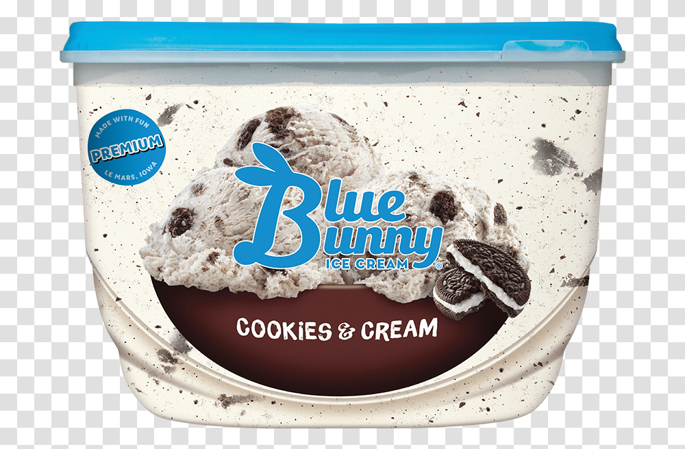 Cookies Amp Cream Blue Bunny Cookies And Cream Ice Cream, Dessert, Food, Birthday Cake, Label Transparent Png
