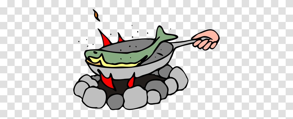 Cooking Fish On A Camping Cooker Vector Graphics, Frying Pan, Animal, Bird, Vehicle Transparent Png