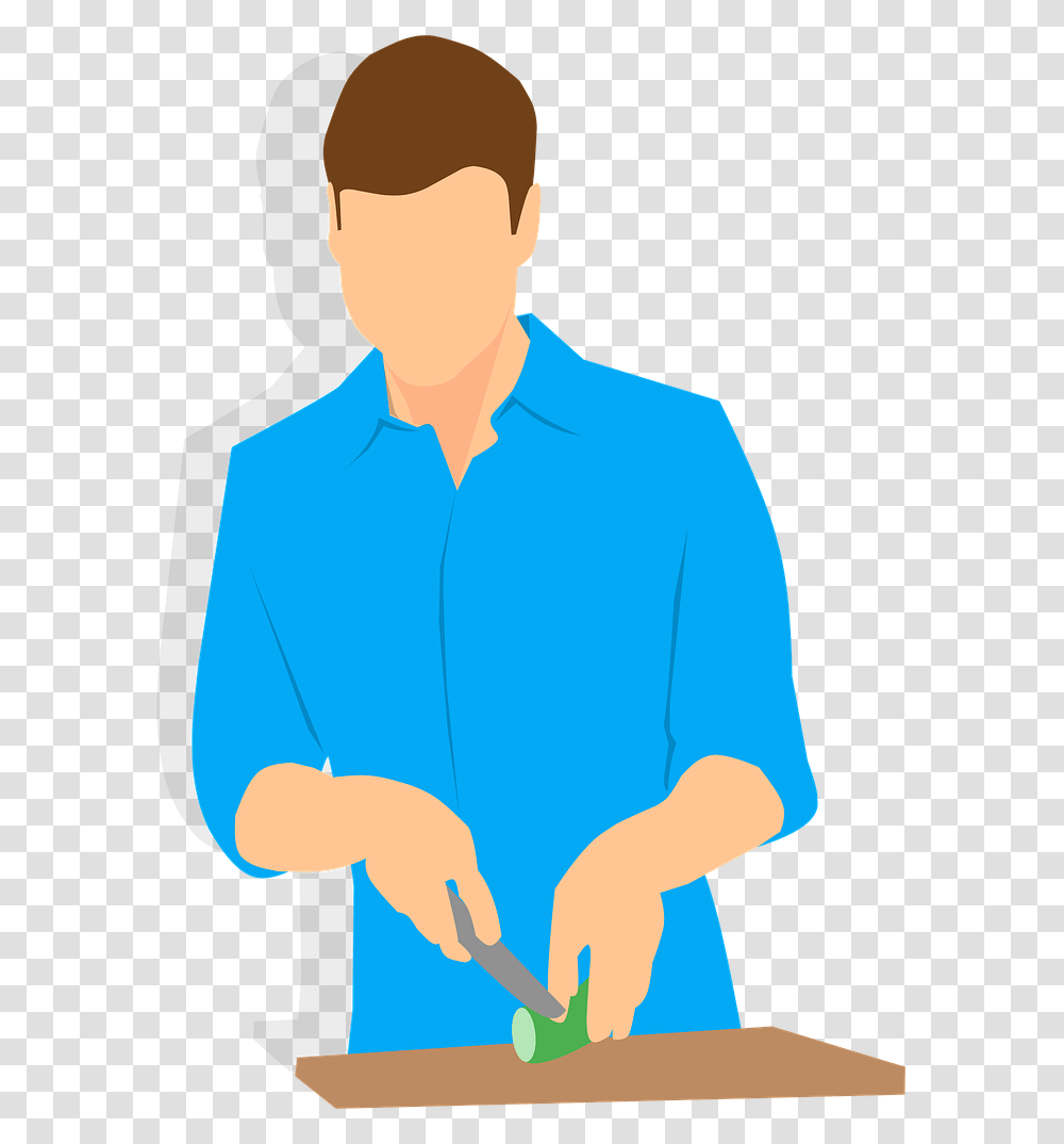 Cooking Man Knife Cutting People Desktop Isolated Knife Cut Cartoon, Apparel, Sleeve, Long Sleeve Transparent Png