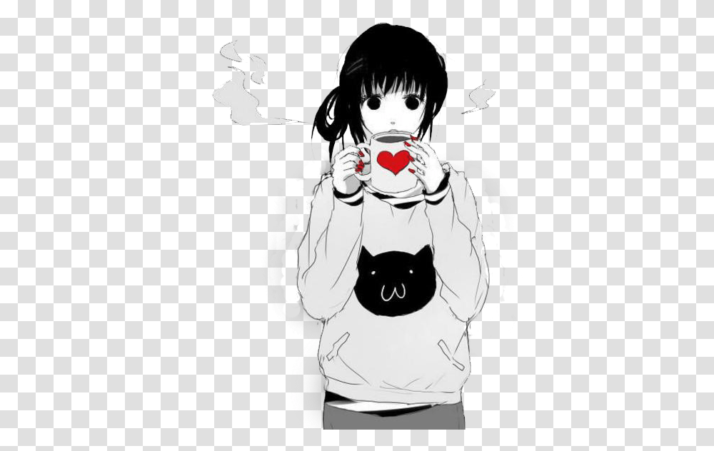 Cool Anime Anime Girl With Hot Chocolate, Stencil, Person, Cat, Performer Transparent Png