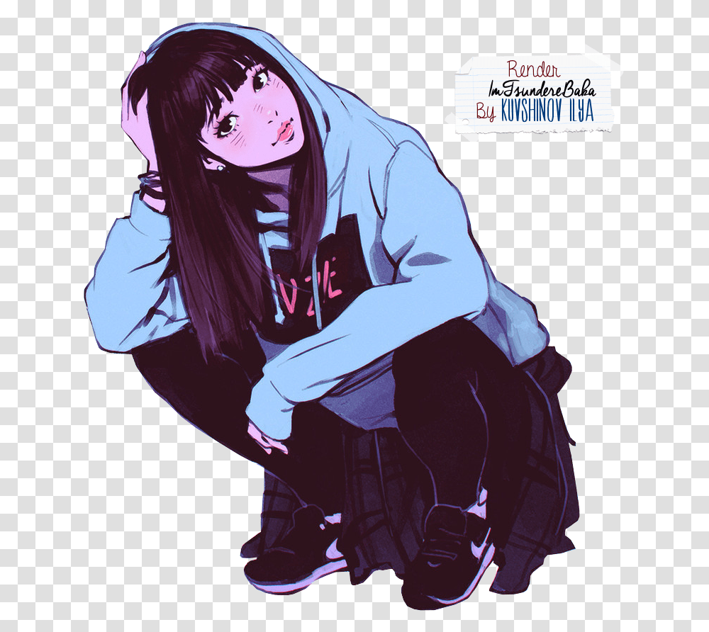 Cool Anime Girl In Hoodie, Comics, Book, Manga, Person Transparent Png