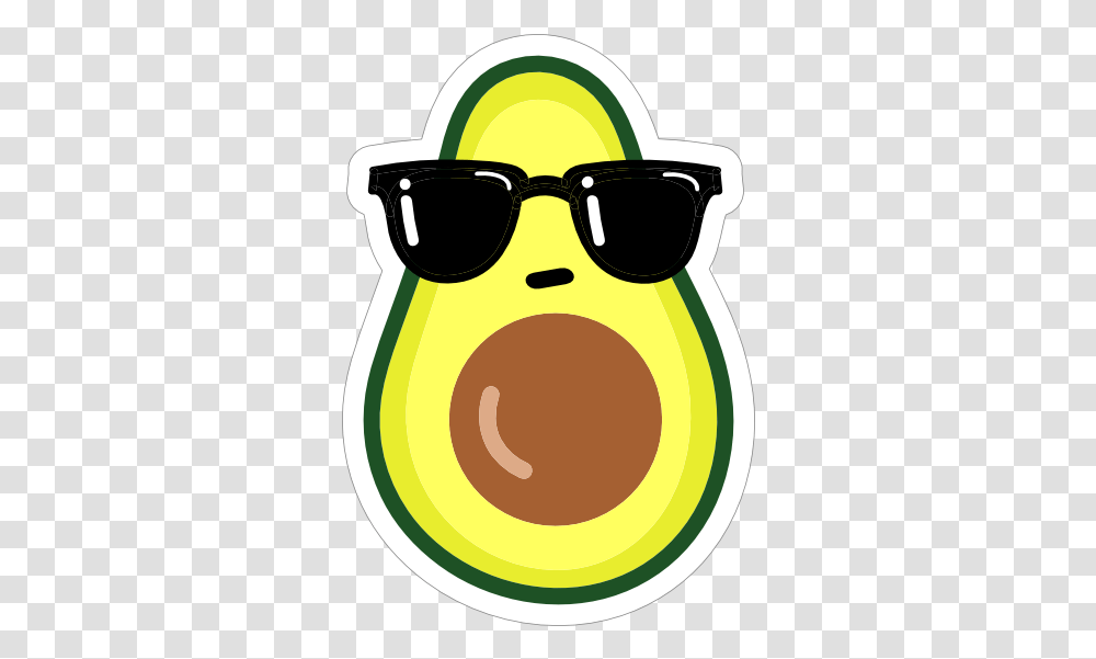 Cool Avocado With Sunglasses Sticker Clipart Avocado With Face, Label, Text, Plant, Fruit Transparent Png