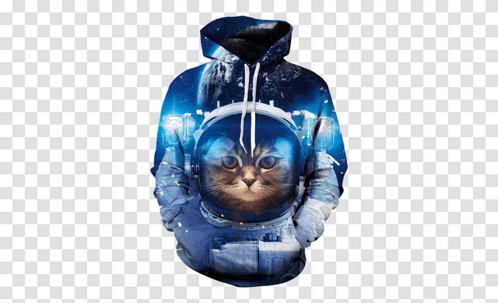 Cool Cat Unisex Hoodie Cat In Outer Space, Astronaut, Person, Human, Helmet Transparent Png