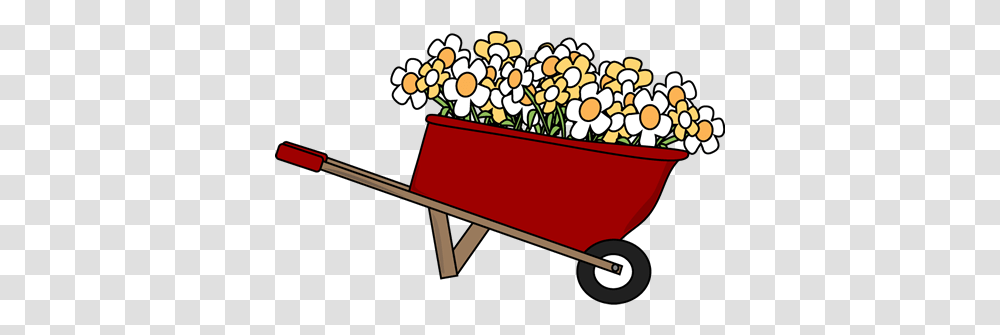 Cool Flower Clip Art Backgrounds Wheelbarrow Filled Cartoon Images Of Wheelbarrows, Vehicle, Transportation, Garden, Outdoors Transparent Png