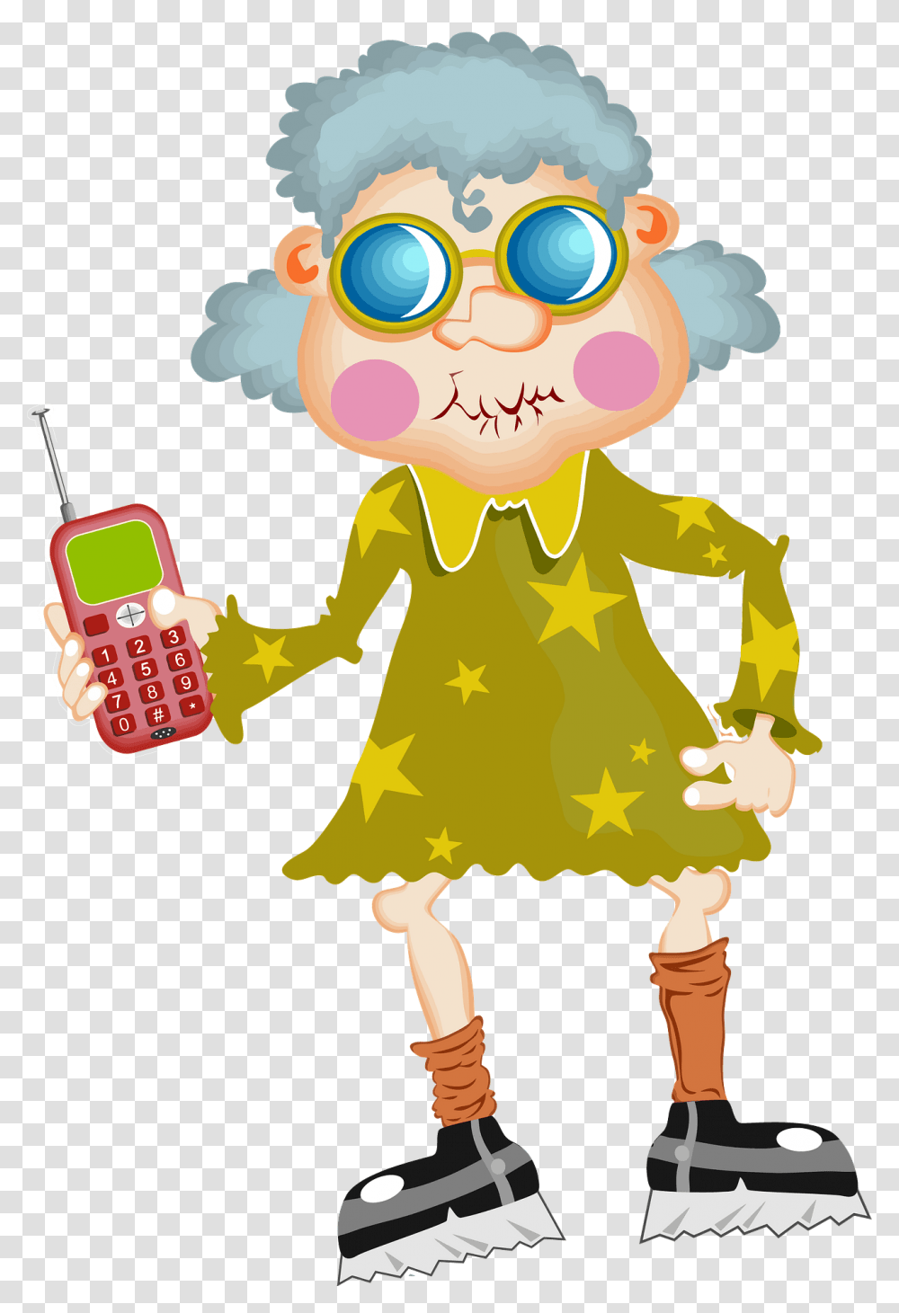 Cool Grandma With A Cellphone Clipart Old Lady Playing Cell Phone Clipart, Clothing, Apparel, Coat, Electronics Transparent Png