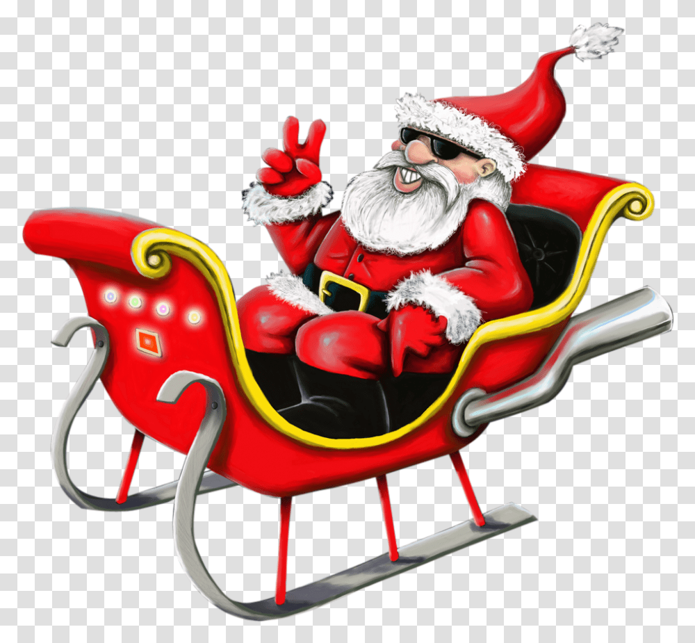 Cool Santa In Sleigh Clipart Cool Santa Claus, Vehicle, Transportation, Toy, Sled Transparent Png