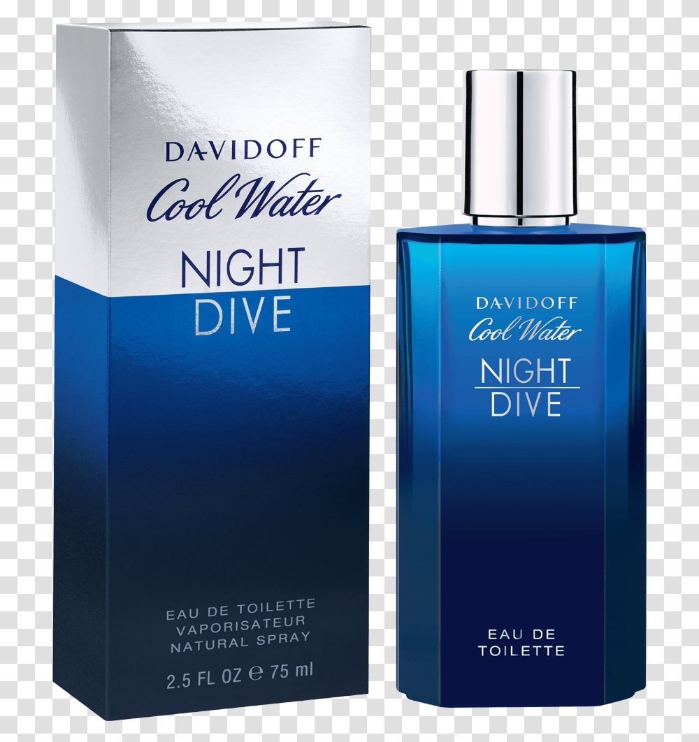 Cool Water Davidoff Night Dive, Bottle, Cosmetics, Aftershave, Perfume Transparent Png
