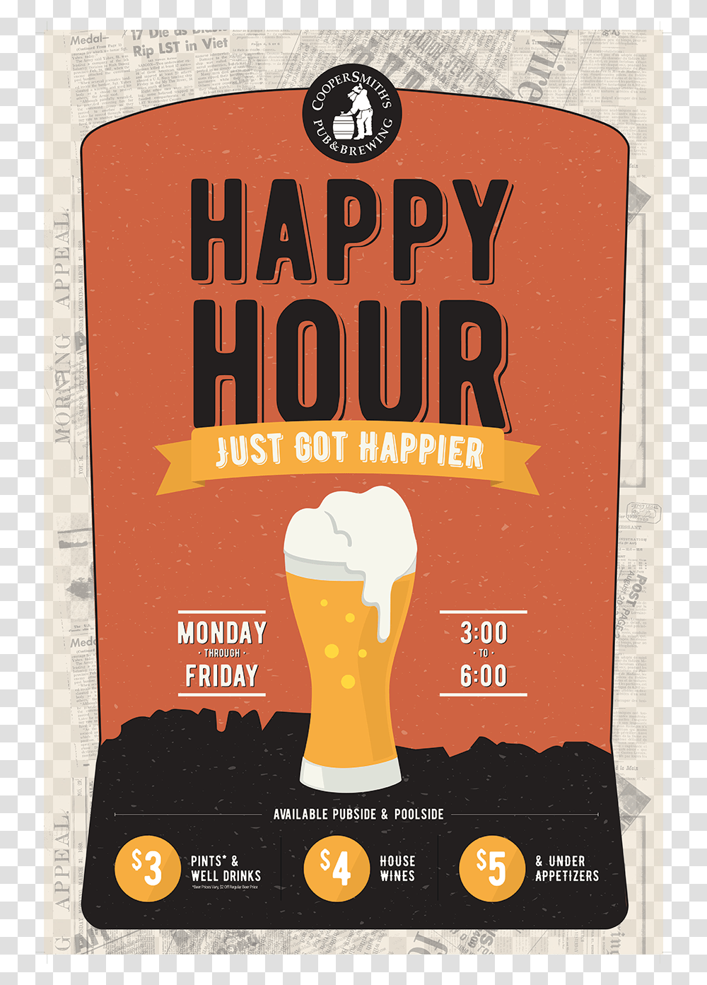 Coopersmith's Happy Hour Daily Poster, Advertisement, Flyer, Paper, Brochure Transparent Png
