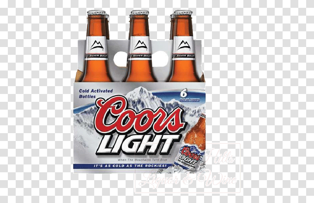 Coors Light Six Pack Chilled Bottles Coors Light Alcohol Free, Beer, Beverage, Drink, Lager Transparent Png