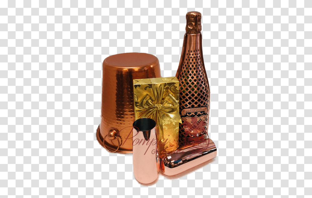 Copper Anniversary Champagne Gift Basket Copper Anniversary Beer Bottle, Cosmetics, Gold, Perfume Transparent Png