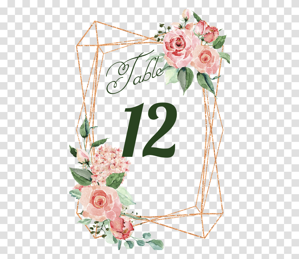 Copper Geometric Watercolor Roses Table Number Label By Floral Geometric Frame, Plant, Text, Flower, Blossom Transparent Png