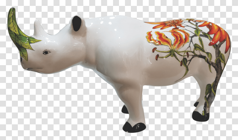 Coral Flower & Flame Lily Large Rhino, Mammal, Animal, Piggy Bank, Figurine Transparent Png