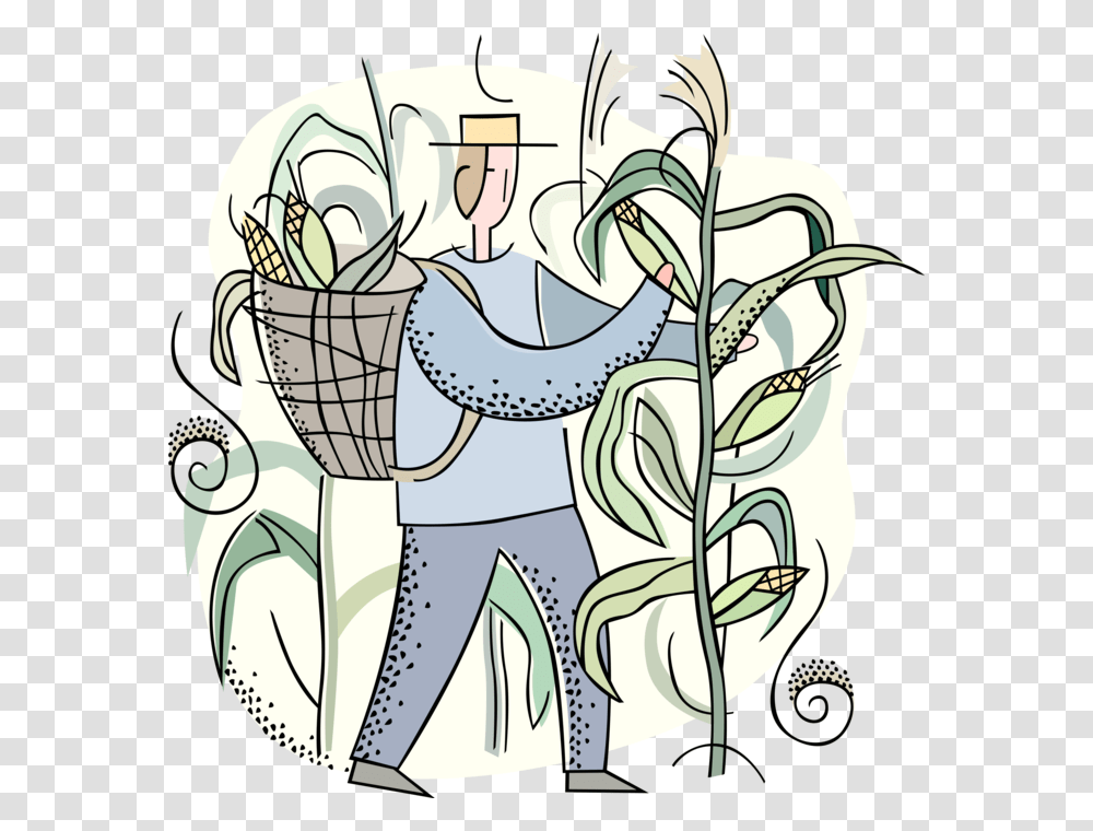 Corn Vector Cartoon, Plant, Doodle, Drawing, Flower Transparent Png