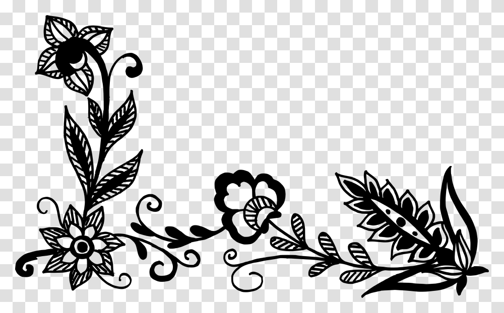 Corner Black White Flowers, Floral Design, Pattern Transparent Png