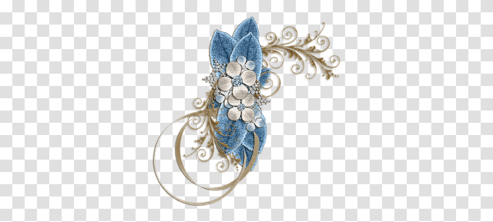 Corner Border Borders Flower Flowers Frame Blue Deco Corner Silver Flower, Jewelry, Accessories, Accessory, Brooch Transparent Png