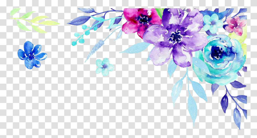 Corner Clipart Watercolor Blue Flower Border Watercolor, Plant, Floral Design, Pattern Transparent Png