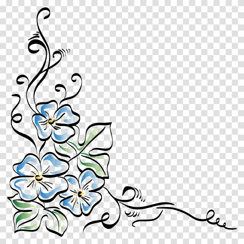 Corner Flower Border Design Black And White, Plant, Blossom, Floral Design, Pattern Transparent Png