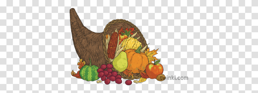 Cornucopia Autumn Harvest Horn Of Plenty Thanksgiving Fruit Illustration, Plant, Food, Art, Animal Transparent Png