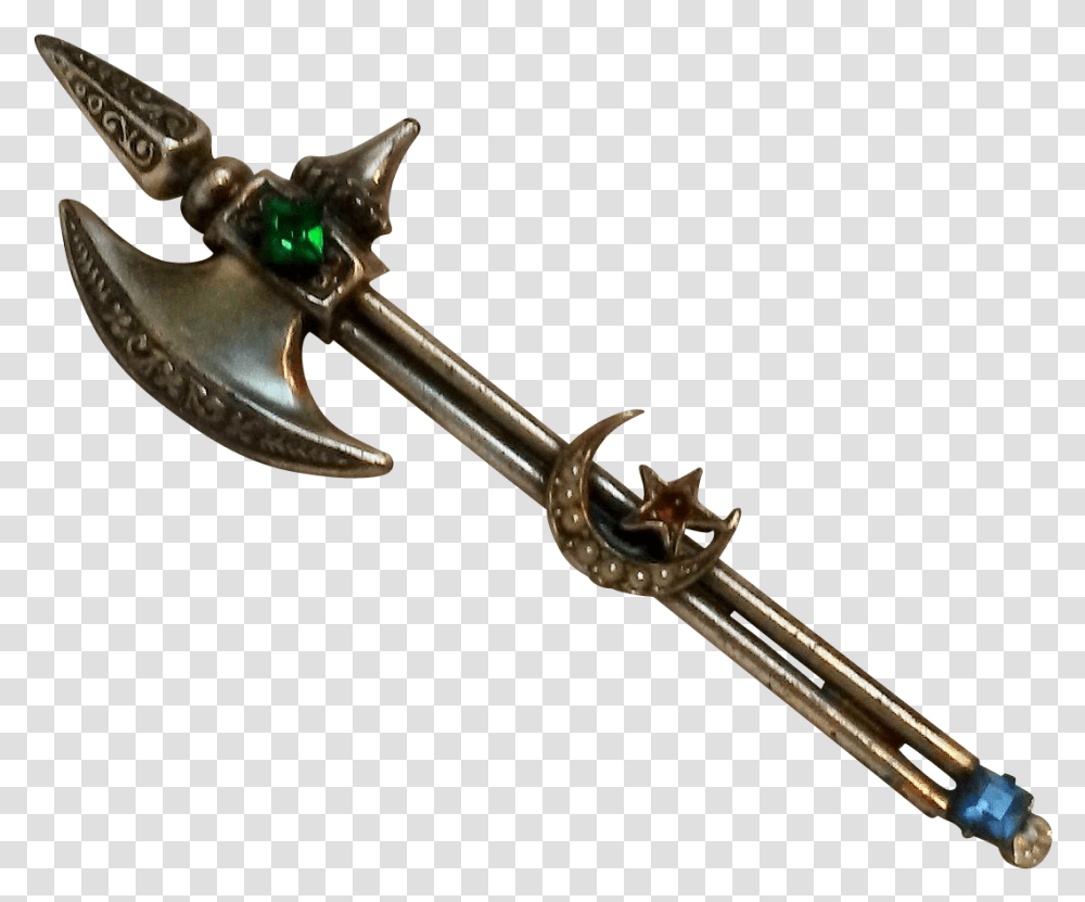 Coro Battle Axe Halberd Pin Crescent Star Rhinestone Long Is A Halberd, Sword, Blade, Weapon, Weaponry Transparent Png
