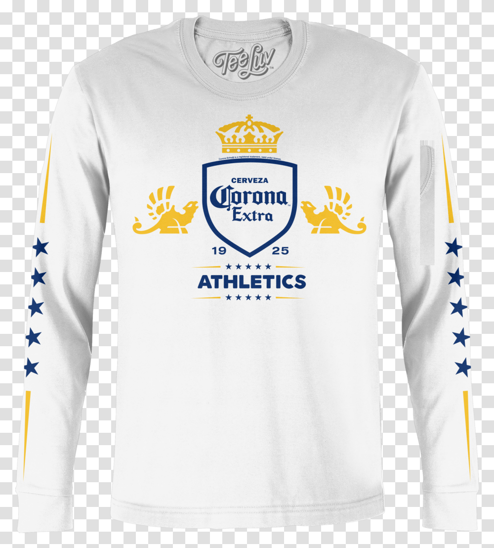 Corona Extra Athletics Stars Long Corona Long Sleeve Shirt, Clothing, Apparel, Person, Sweatshirt Transparent Png