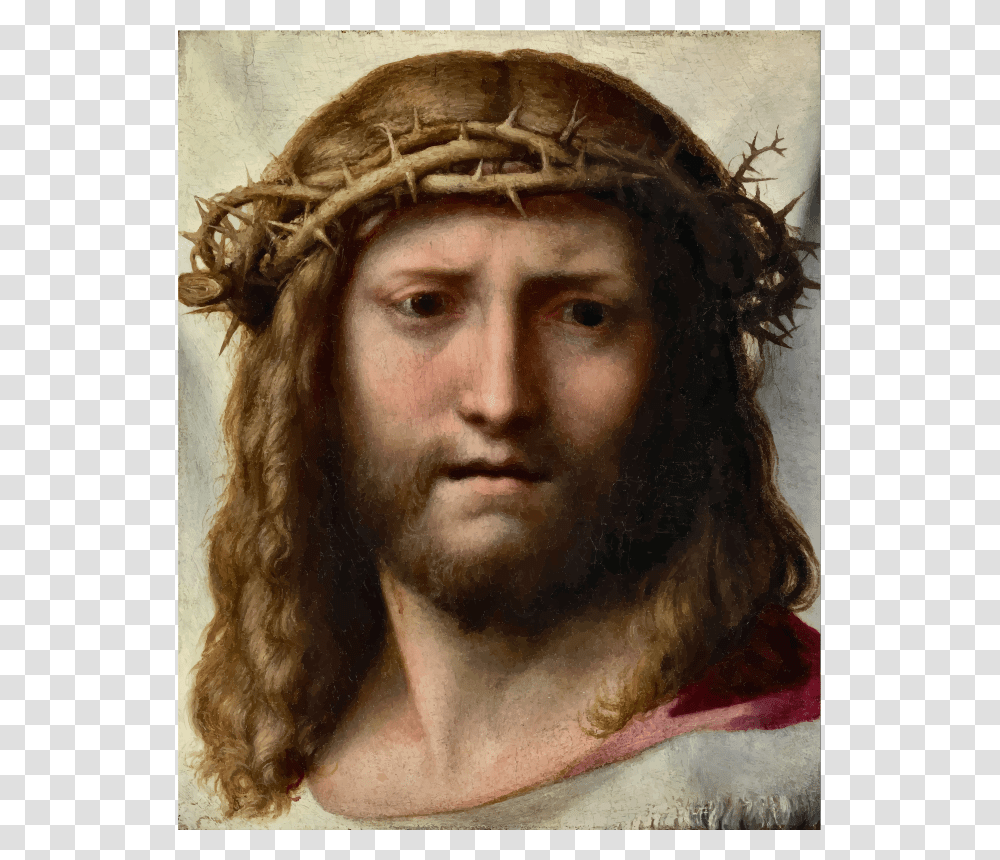 Correggio Head Of Christ, Person, Human, Painting Transparent Png