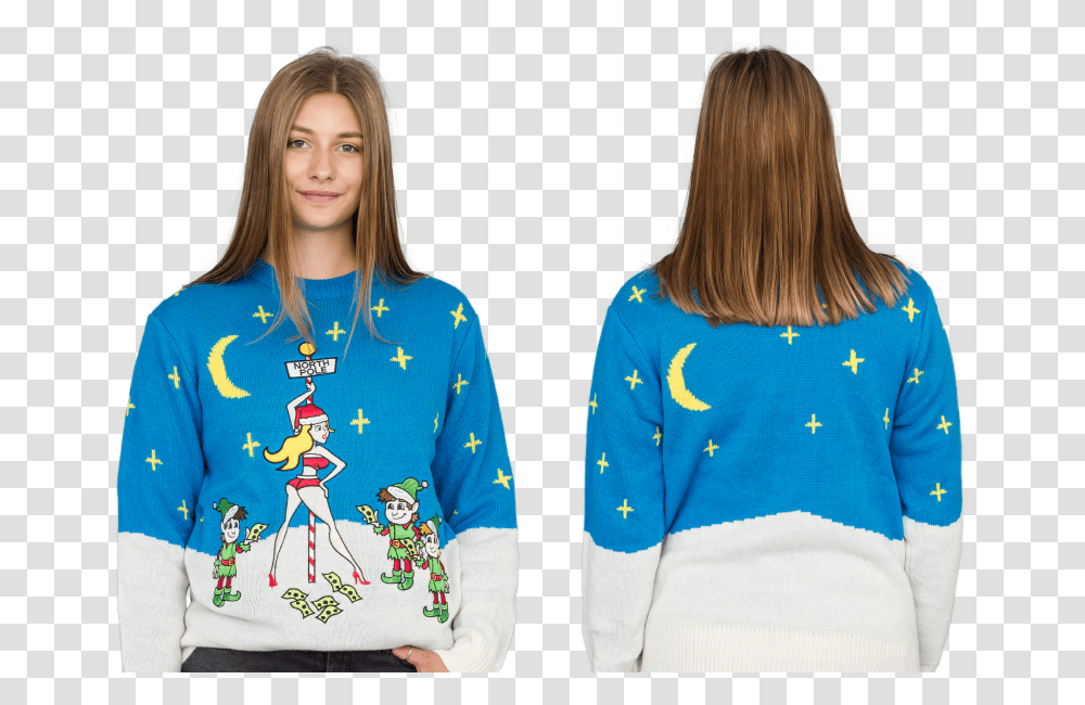 Costume Agent Ugly Christmas Stripper Long Sleeve, Clothing, Apparel, Sweater, Person Transparent Png