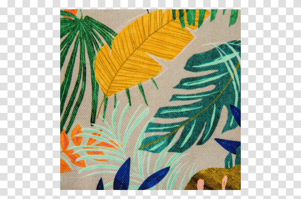 Cotton Canvas Printed Tropical Leaves Grey Motif, Rug, Applique, Pillow, Cushion Transparent Png