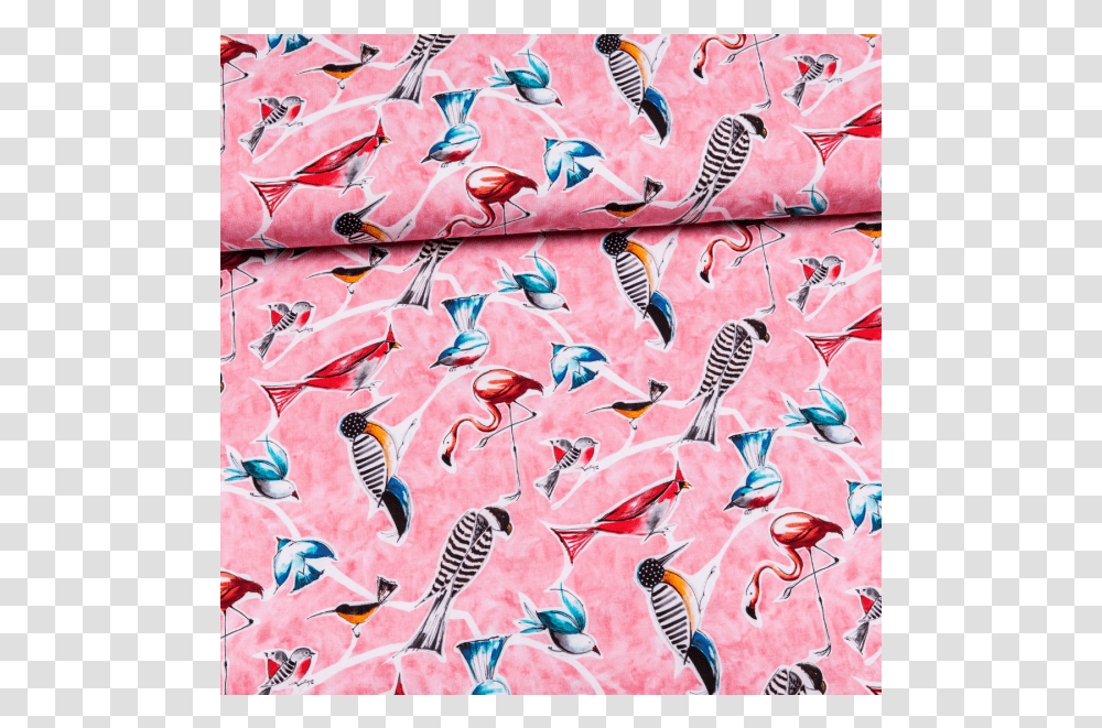 Cotton Jersey Printed Tropical Birds In Pink Multicolored Bed Sheet, Animal, Paper, Pattern Transparent Png