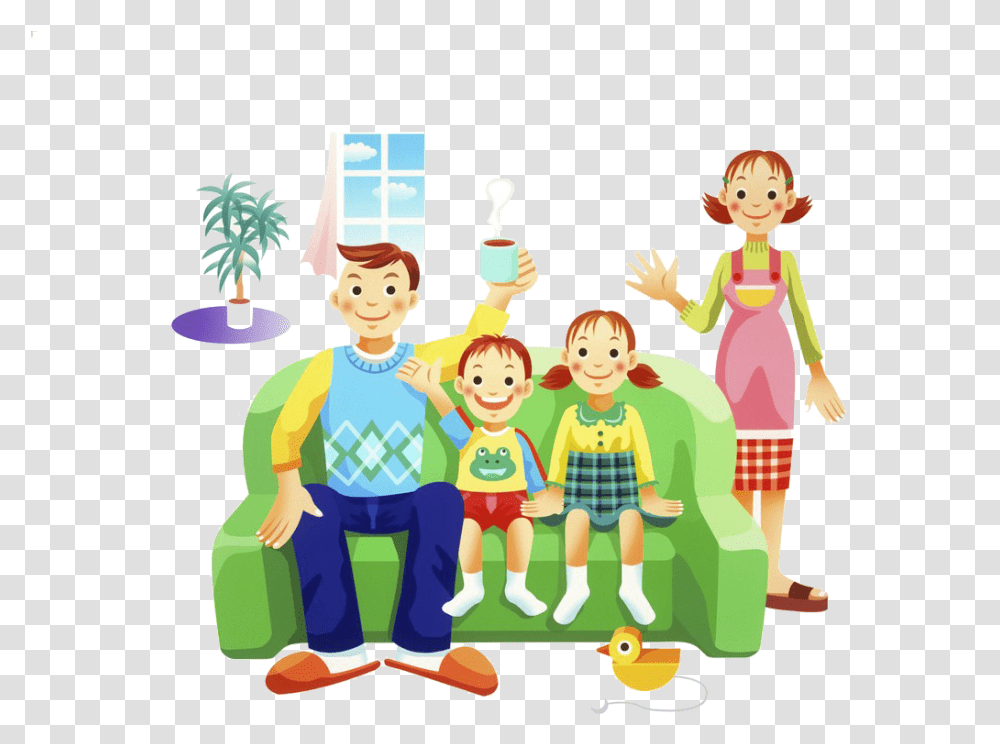 Couch Clipart Family Happy Family On Vacation Cartoon, Person, Human, People, Chef Transparent Png