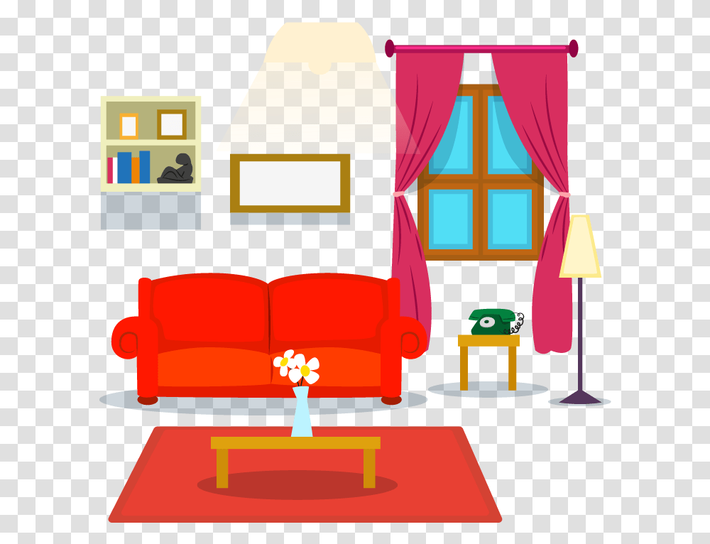 Couch Clipart House Interior Living Room Cartoon, Furniture, Interior Design, Indoors, Cushion Transparent Png