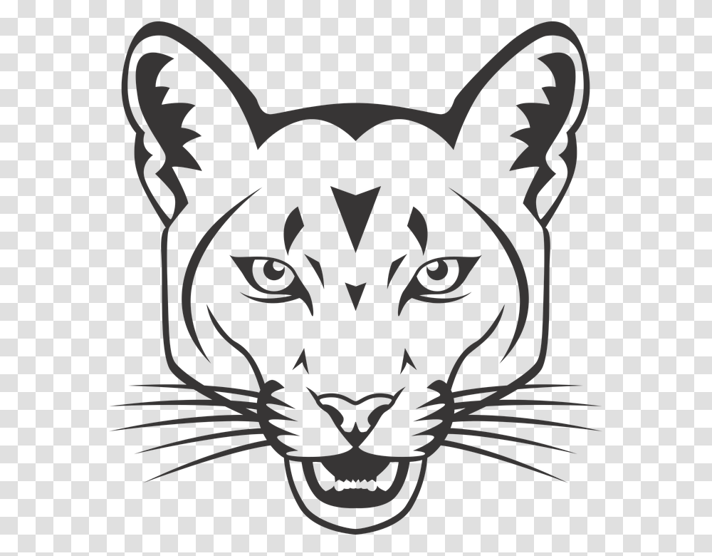 Cougar Cougar Head Mountain Lion Lion Wildcat Mountain Lion In Black And White, Stencil, Pet, Animal, Mammal Transparent Png
