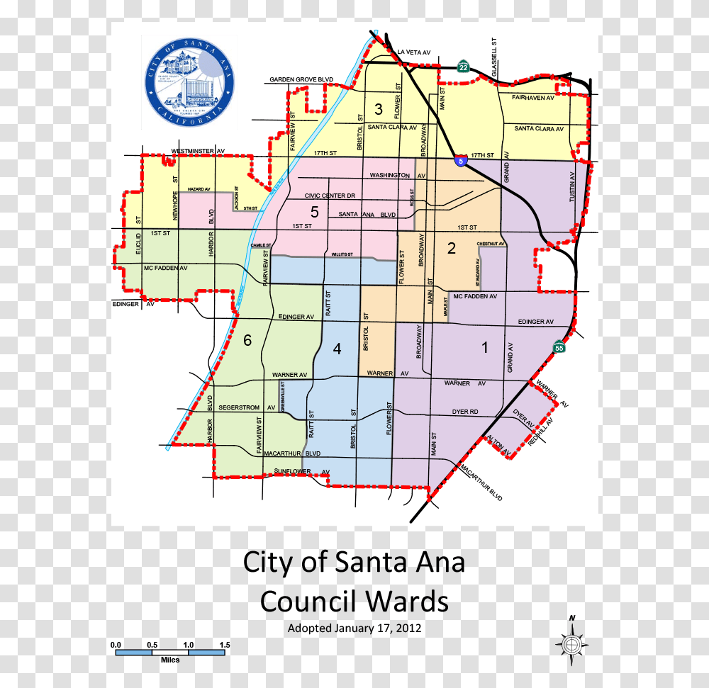 Council Ward Map Map De Santa Ana Ca, Word, Plot, Bush, Vegetation Transparent Png