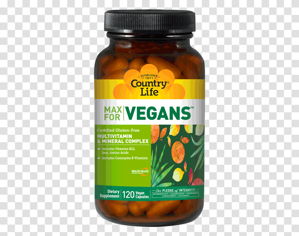 Country Life Max For Vegans, Plant, Food, Jar, Pickle Transparent Png