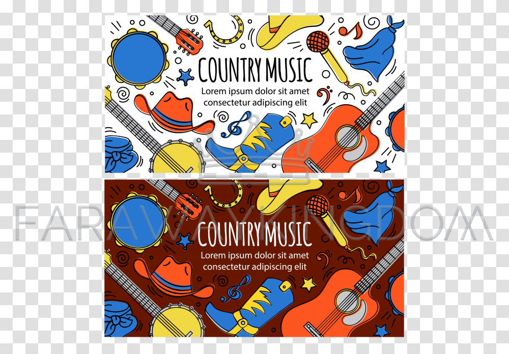 Country Music Banner Western Festival Vector Illustration Set Music, Label, Text, Leisure Activities, Guitar Transparent Png