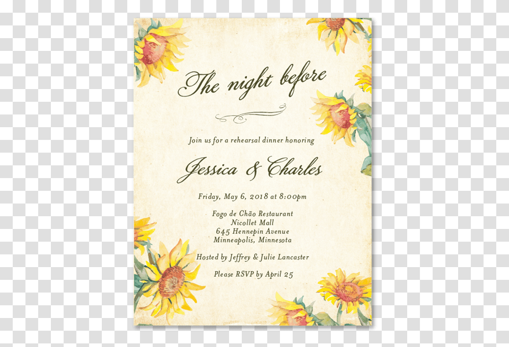 Country Sunflower Rehearsal Dinner Invitations With Thank You Card, Flyer, Poster, Paper Transparent Png