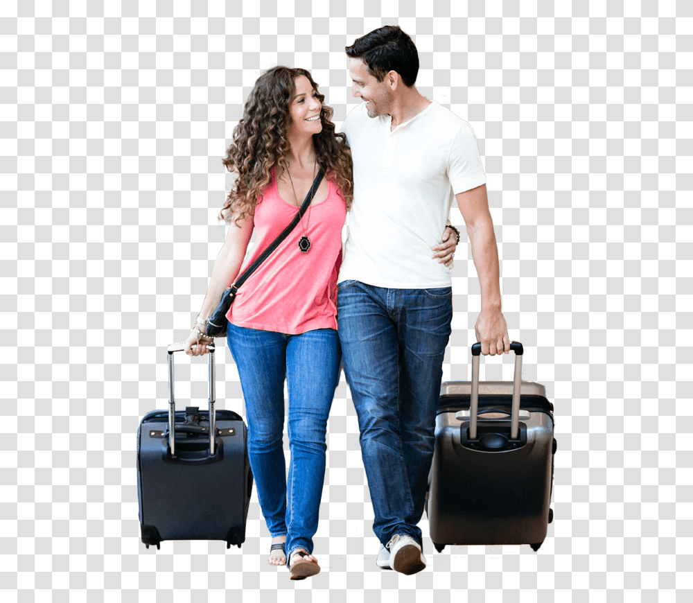 Couple Airport Man With Travel Bag, Person, Human, Luggage, Jeans Transparent Png