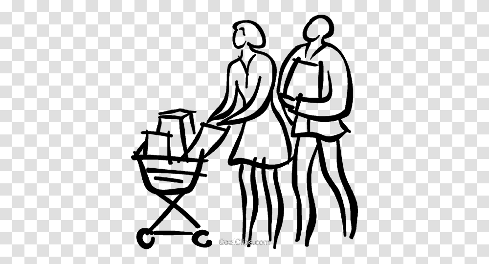 Couple Grocery Shopping Royalty Free Vector Clip Art Illustration, Drawing, Doodle, Stencil Transparent Png