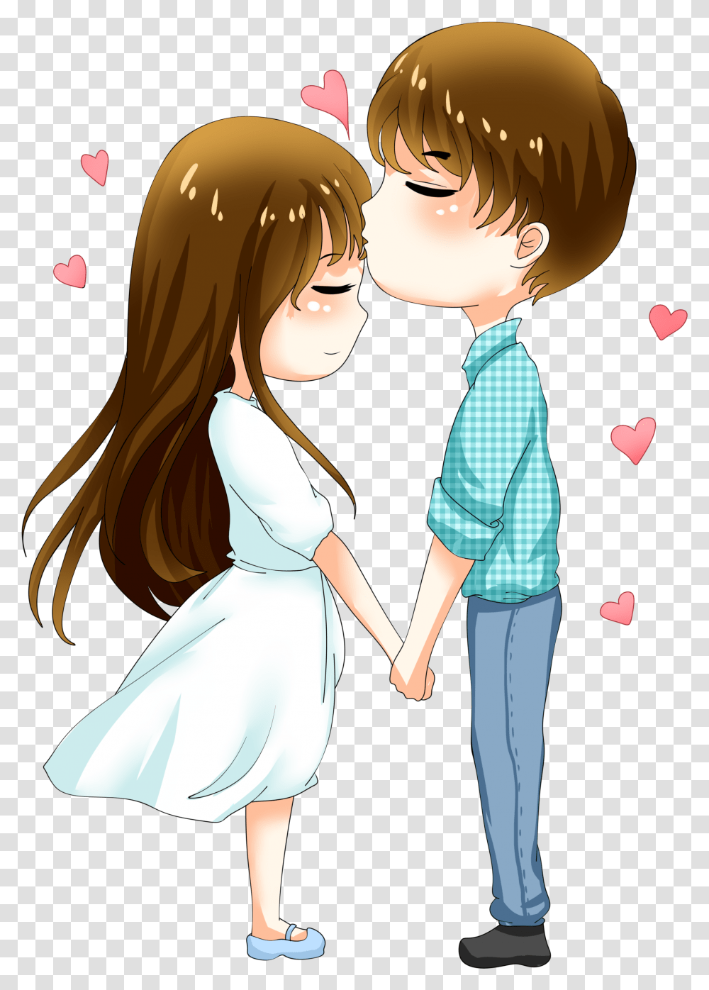 Couple Hd Cartoon Couple Forehead Kiss, Person, Hand, Holding Hands, Dating Transparent Png