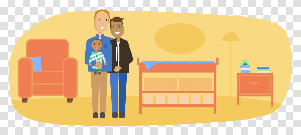 Couple Holding Their Infant In A Nursery Illustration, Standing, Hand Transparent Png