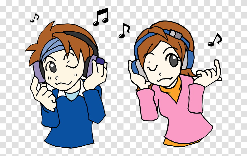Couple Music Headphone Clipart Free Download Creazilla Cartoon, Person, Video Gaming, Electronics, Female Transparent Png