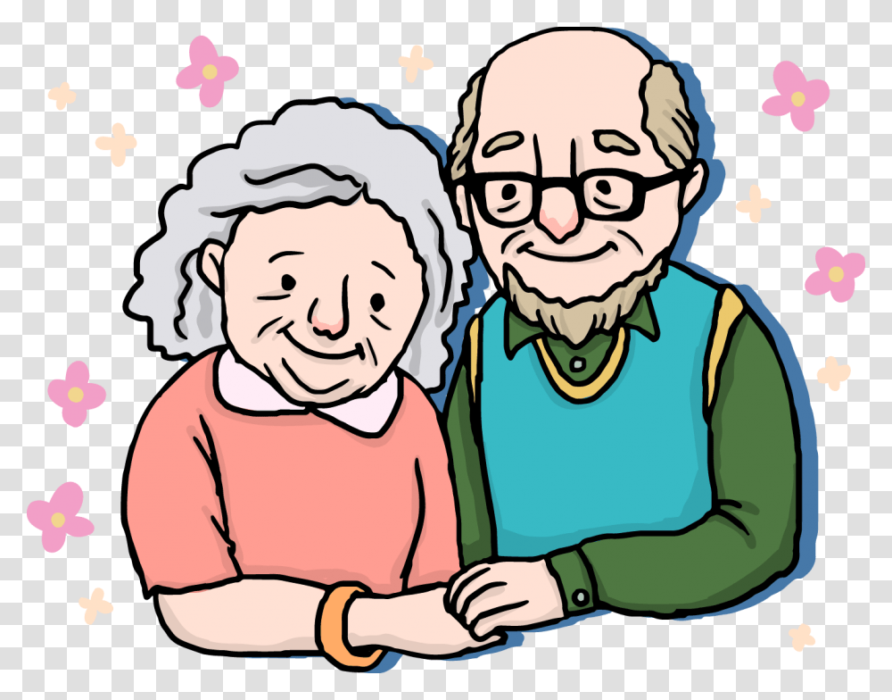 Couple Old Age Drawing Cartoon Old Couple Cartoon, Family, Senior Citizen, Reading, Female Transparent Png