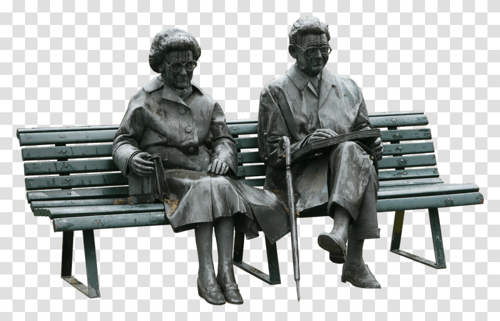 Couple Old People Sitting On A Bench Statue Clip Arts Old People Sitting, Furniture, Person, Sculpture Transparent Png