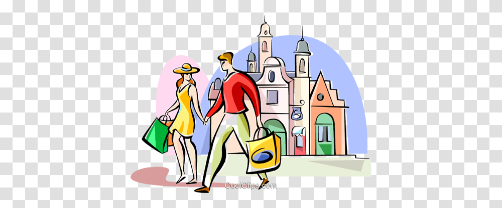 Couple Shopping In London Royalty Free Vector Clip Art, Person, People, Bag, Walking Transparent Png