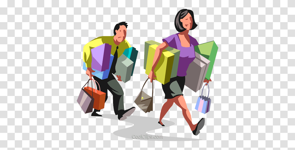 Couple Walking With Packages Royalty Free Vector Clip Art, Shopping, Person, Human, Bag Transparent Png