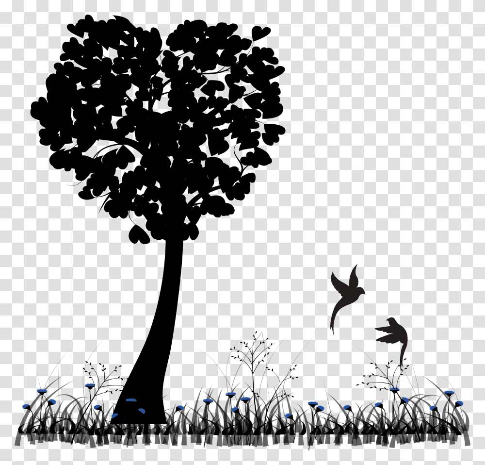 Couples Silhouette With Tree, Bird, Animal, Plant, Stencil Transparent Png