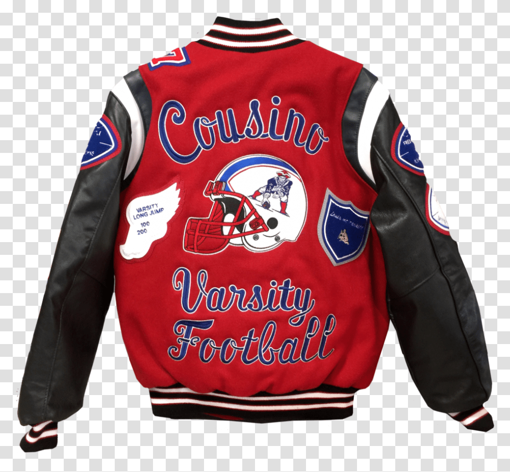 Cousino Footballhelmetfootbal Back 1 Varsity Jacket Back Design, Apparel, Coat, Leather Jacket Transparent Png